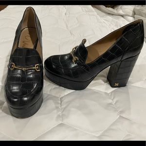 Sam Edelman black crocodile platform pumps